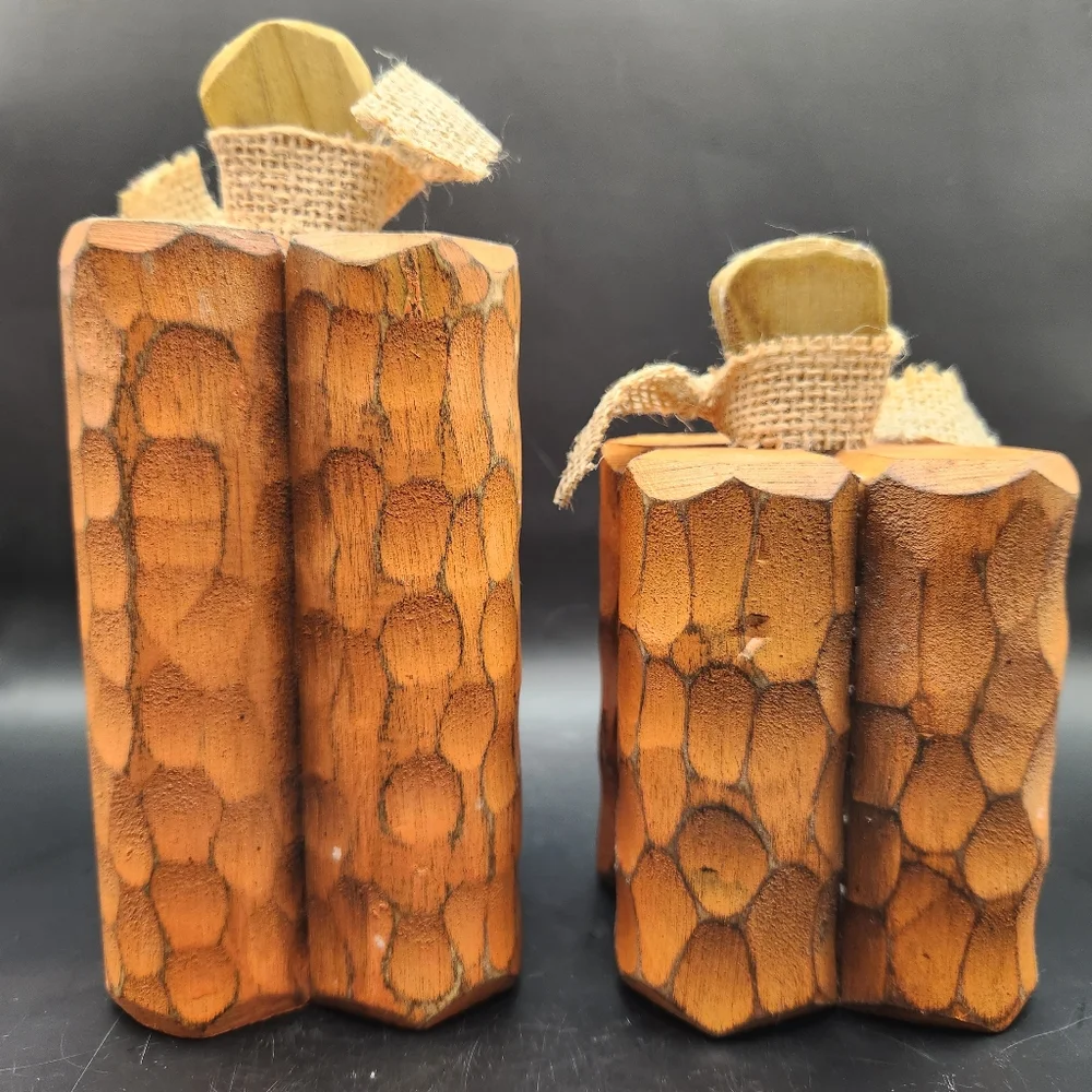 Wooden Farmhouse Primitive Pumpkins, Set of 2